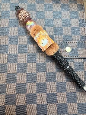 Plush Beaded writing pen- Brown & Black